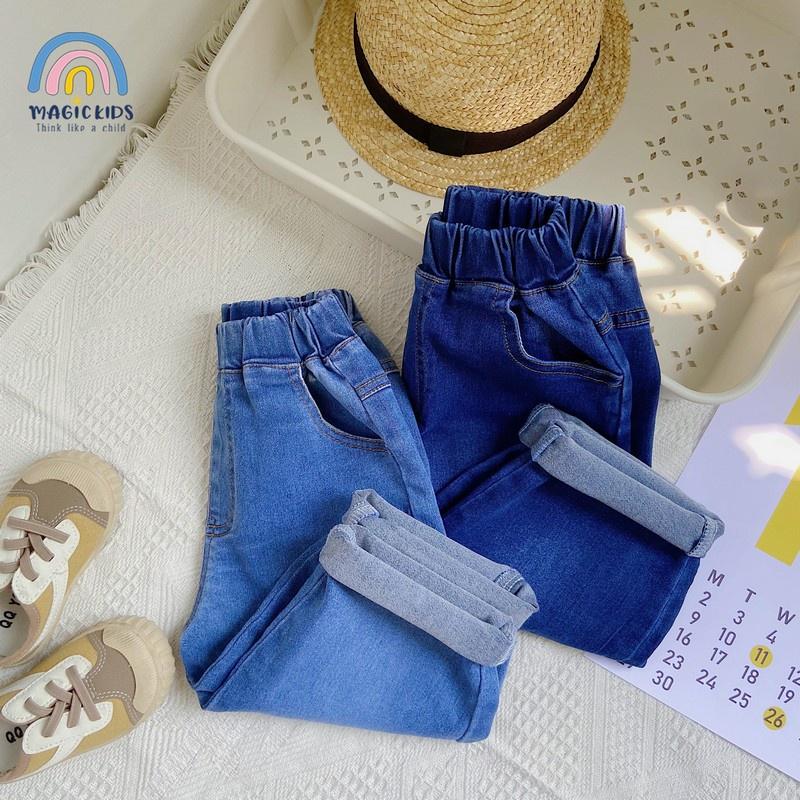 Quần dài cho bé vải bò jeans cạp chun dáng rộng ống côn Magickids quần jean bé trai đi học đi chơi mẫu mới QD21003