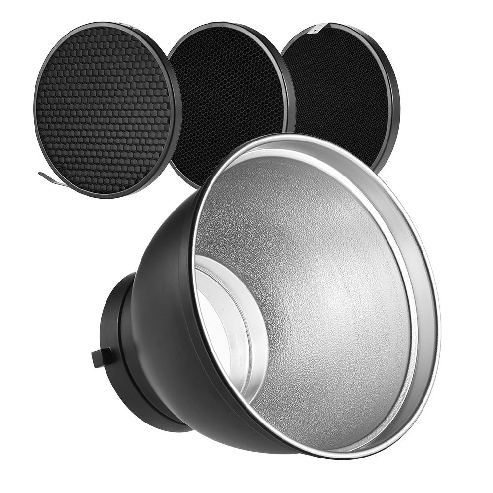 Bộ khuếch tán đèn phản xạ tiêu chuẩn 7 "Đĩa bóng với lưới tổ ong 20 ° 40 ° 60 ° cho đèn flash Bowens Mount Studio