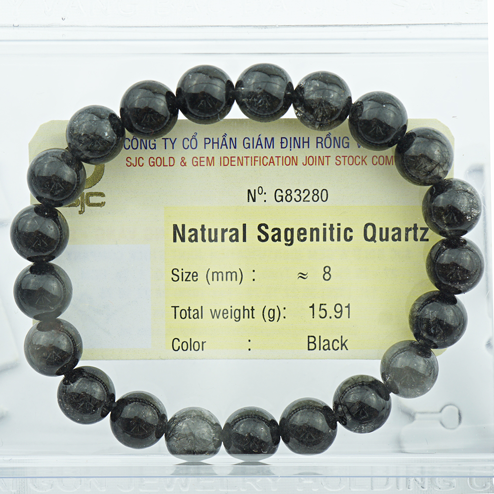 Vòng tay thạch anh tóc đen Rutilated Quartz tự nhiên kiểm định