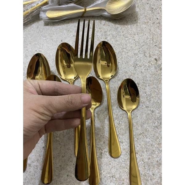 Thìa, rĩa inox mạ vàng sang trọng size 18cm và 20cm