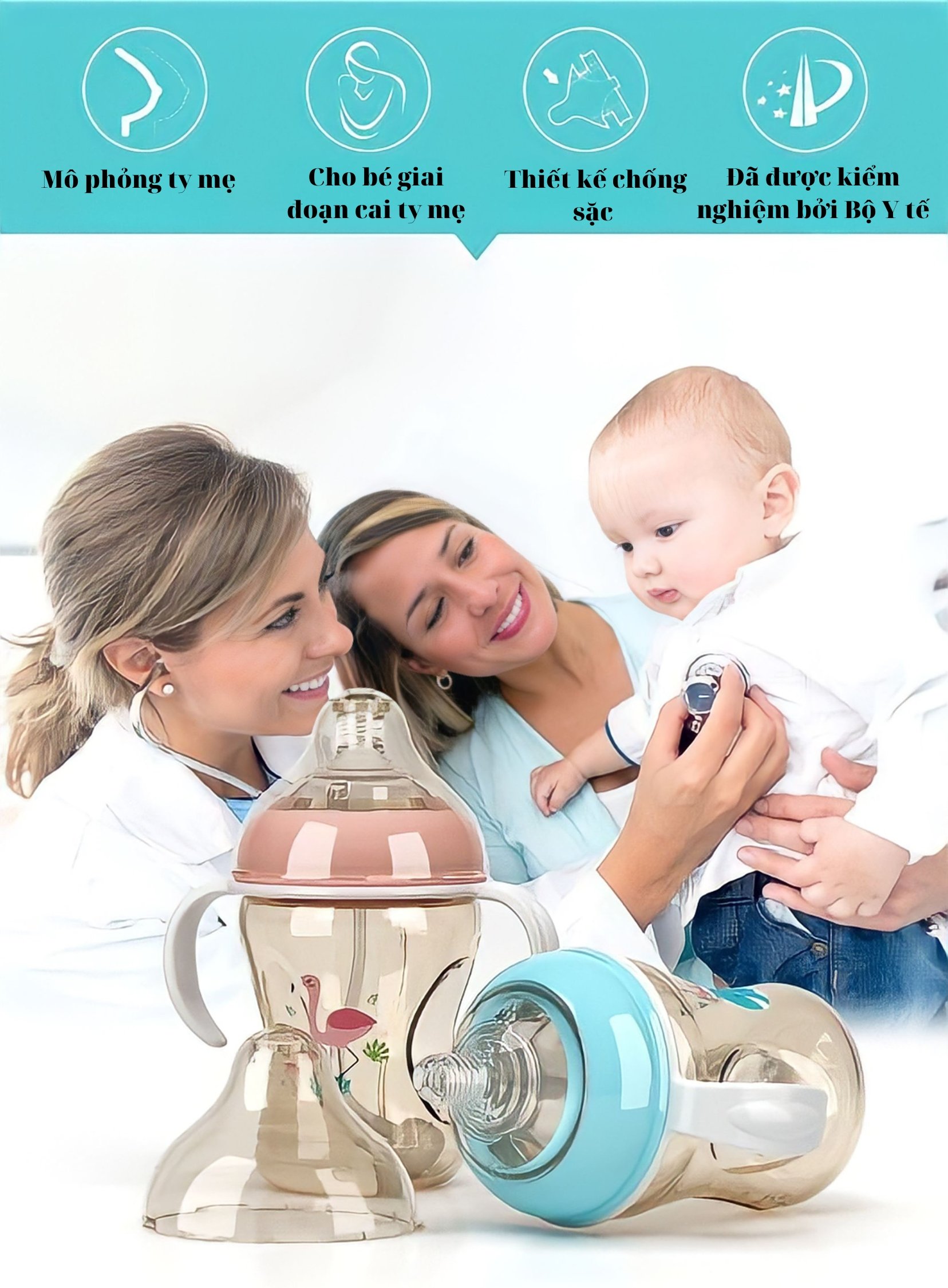 Bình Sữa Loluli PP Cổ Rộng Chống Sặc Cho Bé Chính Hãng - 300ml