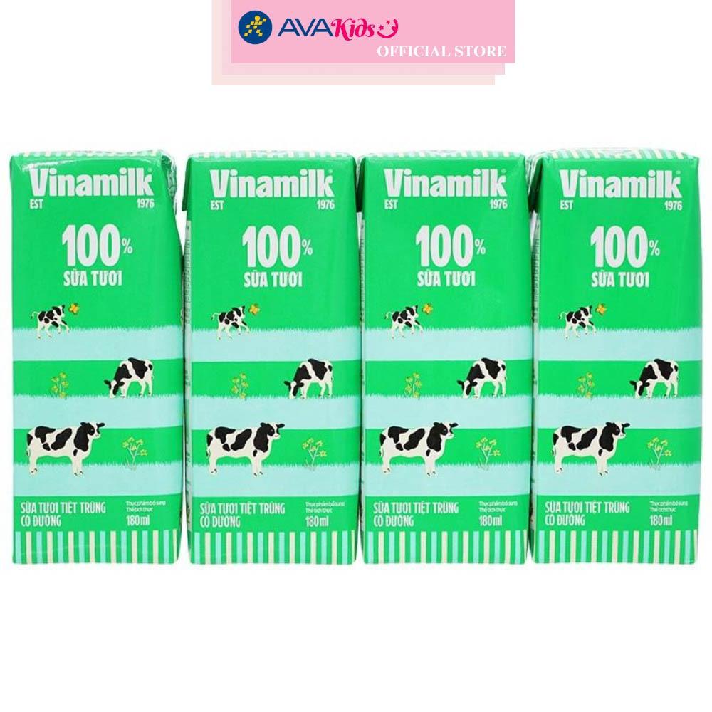 Lốc 4 hộp sữa tươi tiệt trùng Vinamilk có đường 180 ml (từ 1 tuổi)