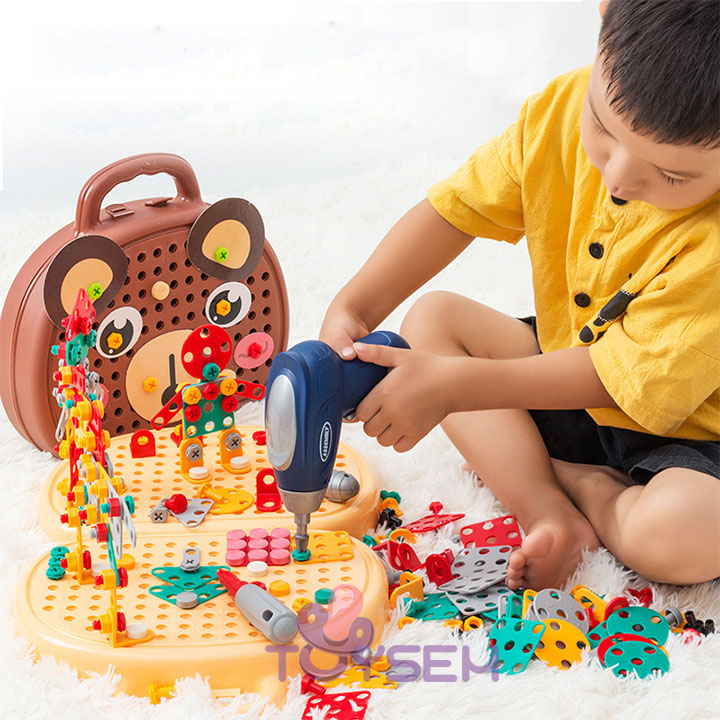 Hộp đồ chơi lắp ráp mô hình bằng ốc vít cho bé - Đồ chơi máy khoan điện - Đồ chơi kỹ sư phát triển trí tuệ tư duy cho trẻ - Quà tặng sinh nhật cho các bé