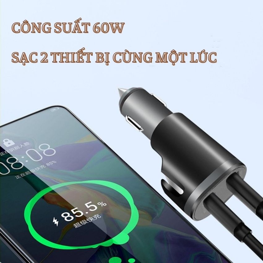 Tẩu Sạc Nhanh Ô Tô Xe Hơi 2 Cổng usb 60W 5V/4.8A Mã VI88