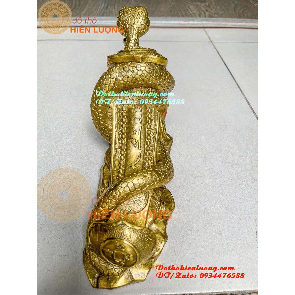 Tượng Rắn Cuốn Gậy Như Ý Bằng Đồng Thau Nguyên Chất Dài 25cm Đẹp Tinh Xảo