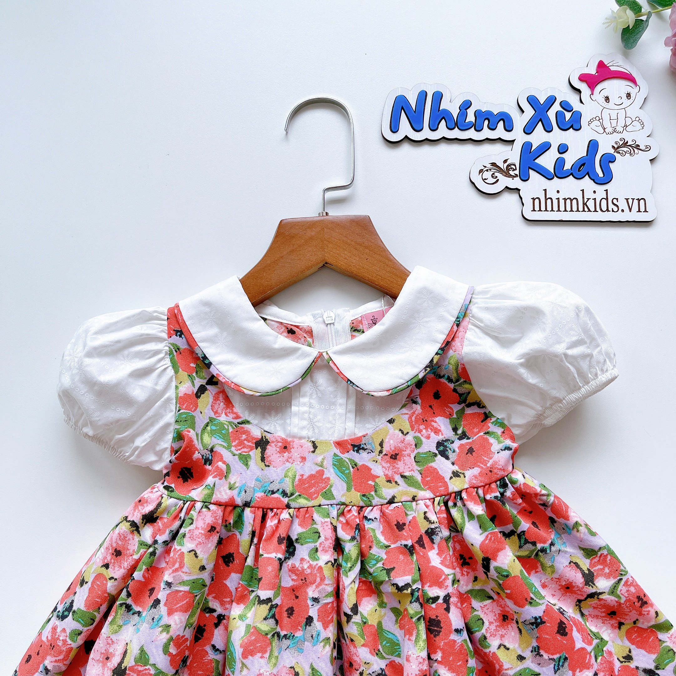 Váy Hoa Cam Bé Gái 4 Đến 28kg Chất Thô Nhật Phối Lụa Mát Rượi