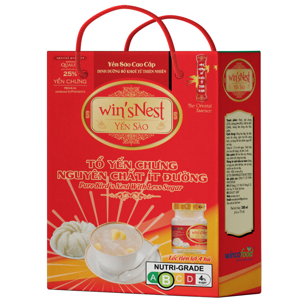 Yến sào win'sNest tổ yến 25% chưng sẵn nguyên chất ít đường (4 lọ*70ml/ Hộp) thích hợp cho mọi đối tượng và trẻ từ 3 tuổi trở lên