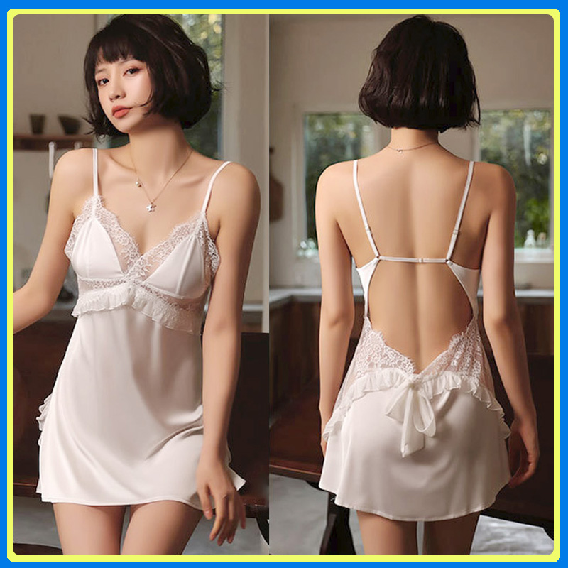 Váy ngủ lụa thắt nơ sau cao cấp Q70 - Váy ngủ hai dây sexy - Đầm ngủ 2 dây quyến rũ - Đầm ngủ mạc nhà