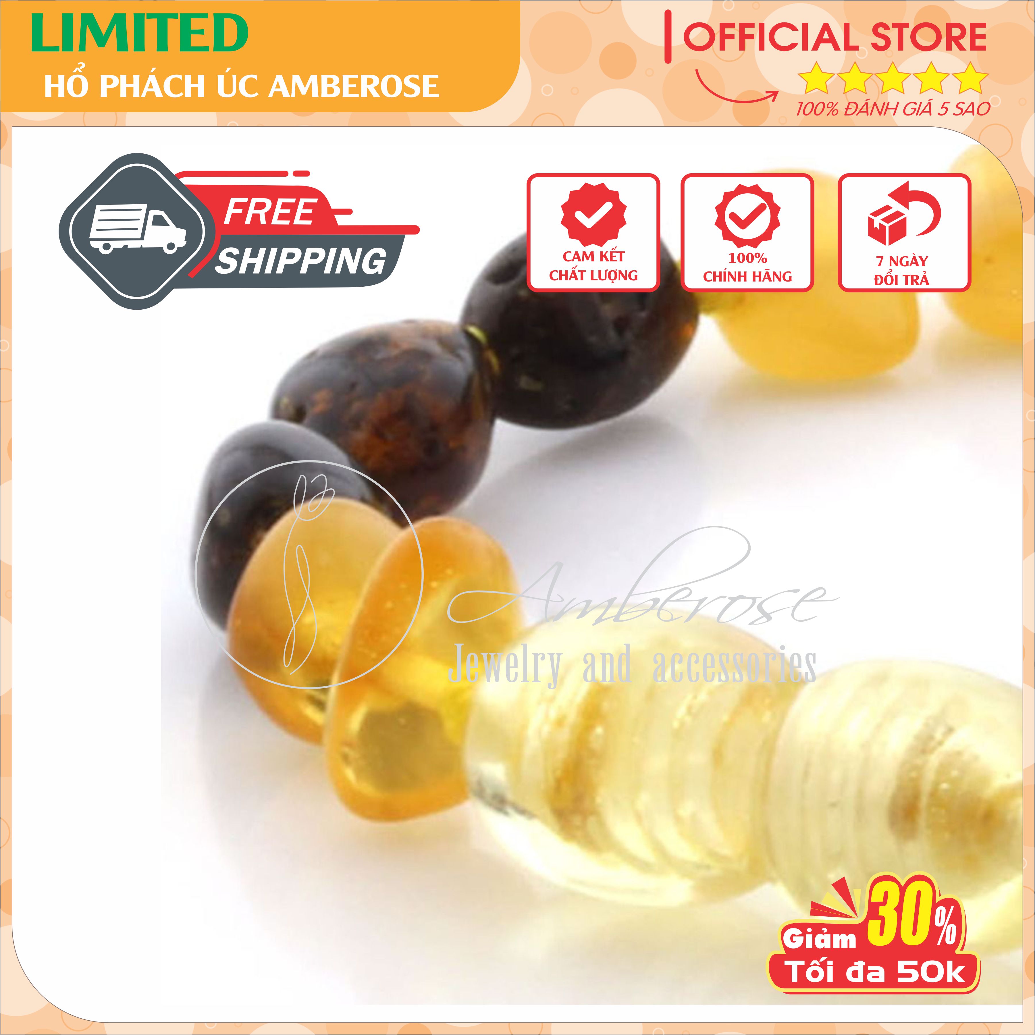 Vòng Tay Hổ Phách Amber Úc Cho Bé 0 - 10 tuổi ( Mẫu Đặc Biệt ) VCABLMT5221