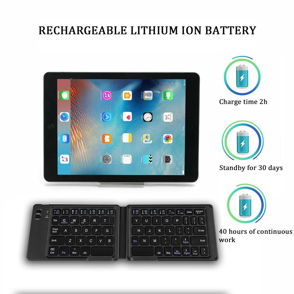 Foldable Bluetooth Keyboard, Ultra-Flat BT Folding Keyboard with Quiet Touch Keys for Smartphones Tablets, Black