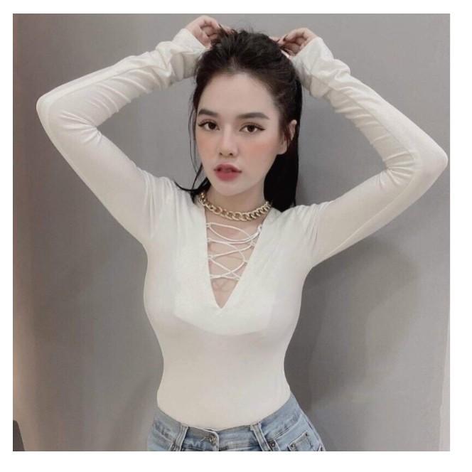 Áo Croptop Tay Dài Đan Dây Trước CT09