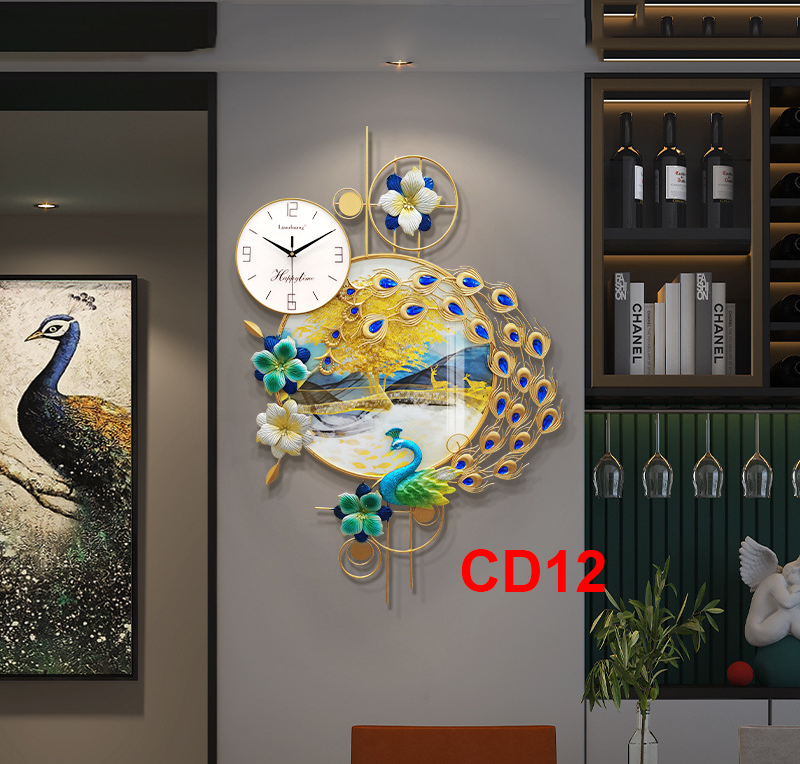 Đồng hồ treo tường trang trí chim công decor CD12 kích thước 100 x 60 cm