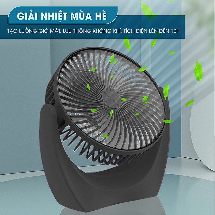 Quạt Tích Điện Mini Pin 10H, 2-3 Tốc Độ Gió Mát, Xoay Linh Hoạt 210 Độ Không Tiếng Ồn