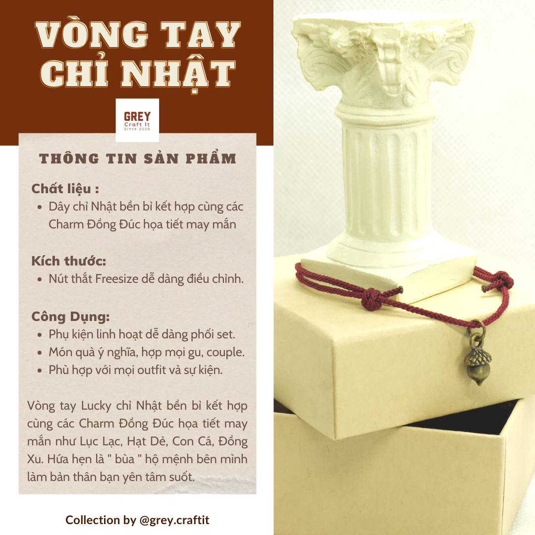 Vòng Tay An Lạc x Charm Đồng Đúc | Lục Lạc, Con Cá, Hạt Dẻ, Đồng Xu | Chỉ Nhật Bản siêu bền | Freeship