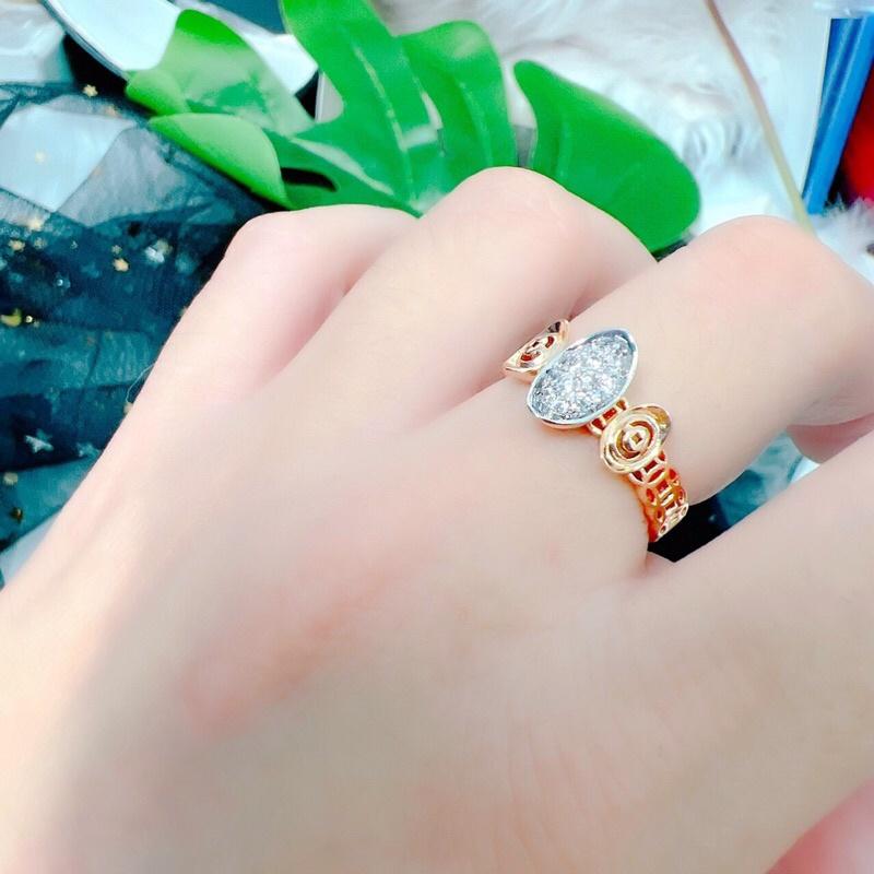 Nhẫn kim tiền họa tiết thỏi vàng trắng Kami