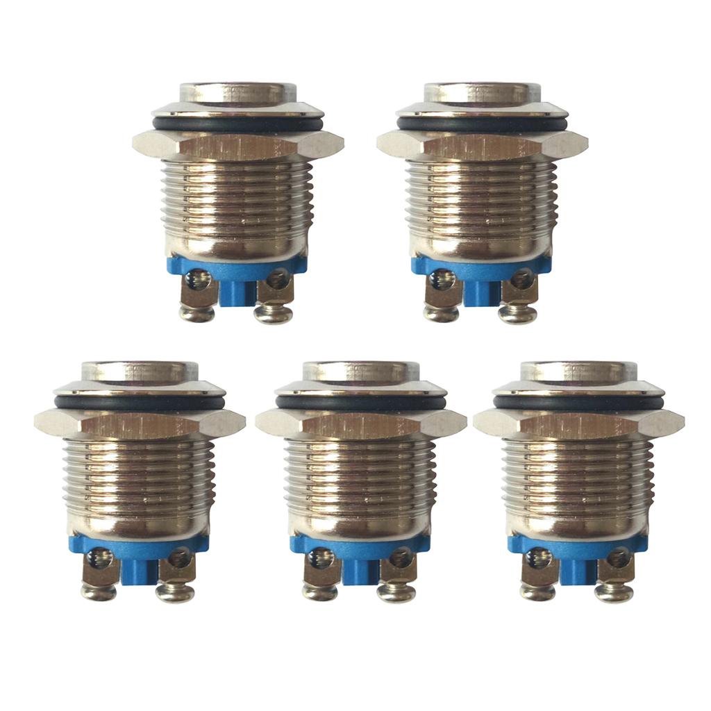 5 Pieces 16mm High Round Metal Push Button Switch Momentary Reset Silver