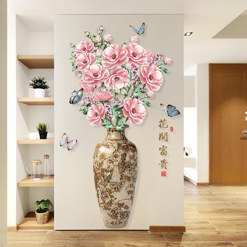 DECAL DÁN TƯỜNG BÌNH HOA HỒNG THỔ CẨM