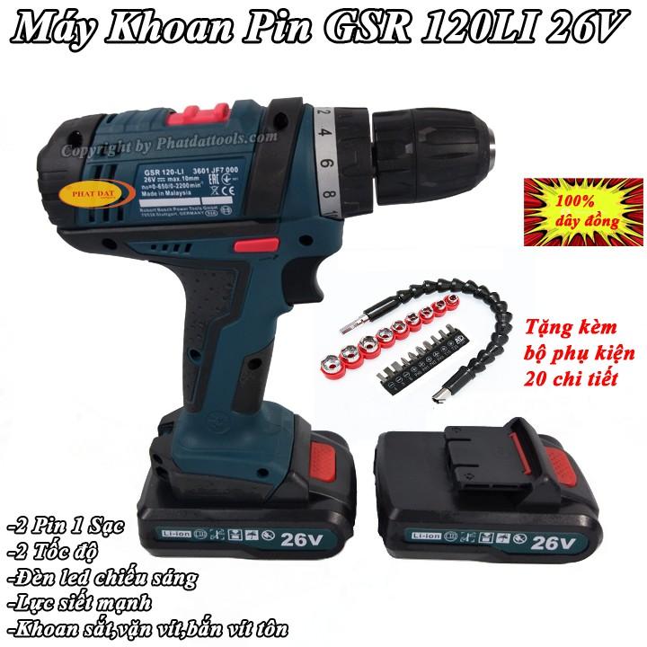 Máy Khoan Pin GSR120-LI 26V-Made in Malaysia-Tặng Bộ Phụ Kiện 21 chi tiết -2 Pin sạc