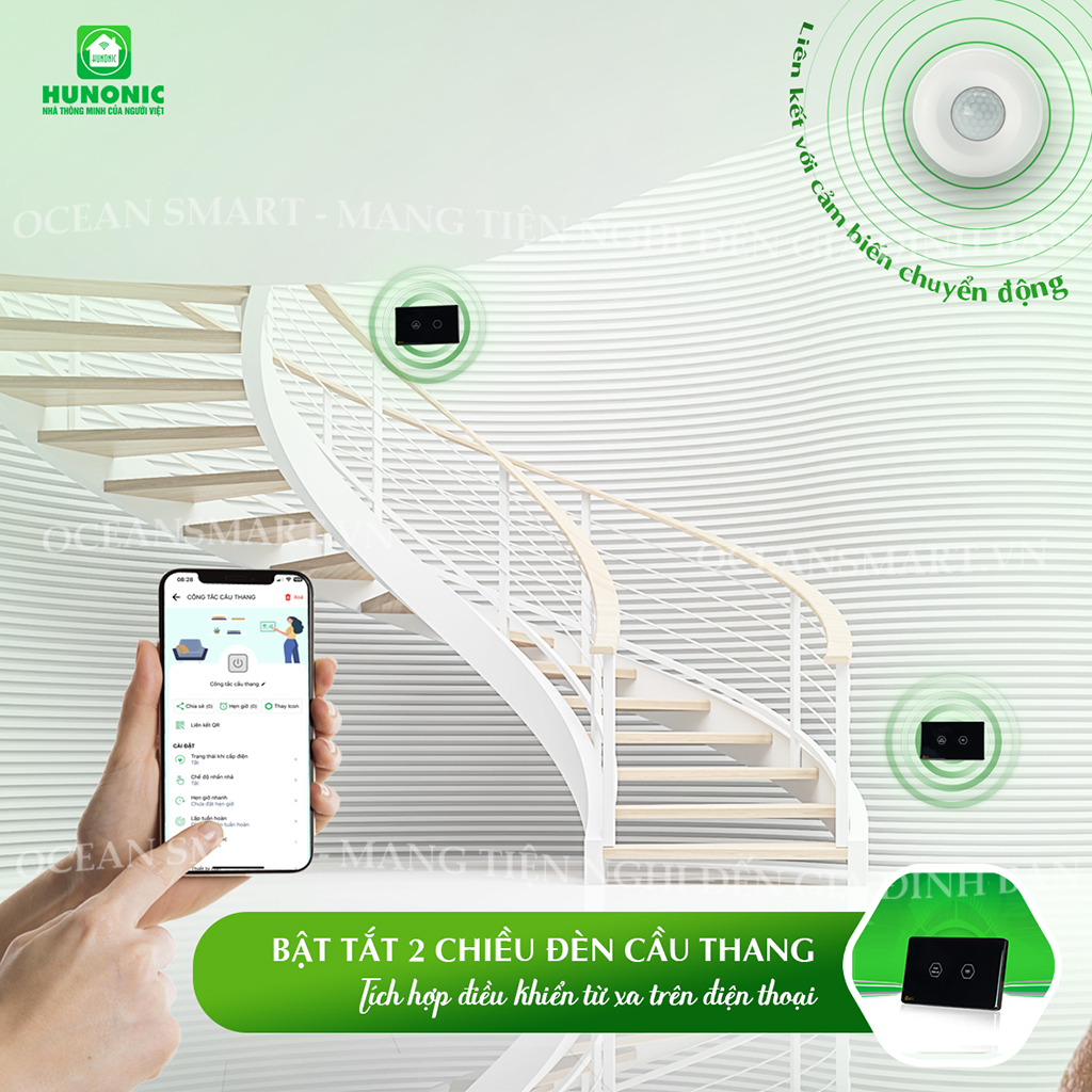 Công Tắc Cầu Thang Cảm Ứng, Công Tắc Wifi Thông Minh Hunonic Datic - DTSW01CP