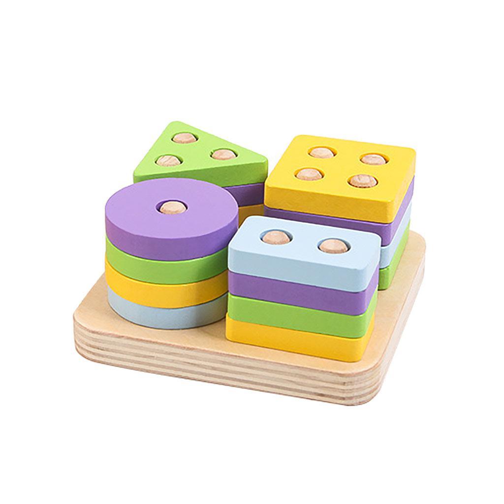 Wooden Shape Matching Stacking Toys Blocks Sensory Learning Toys for Kids A