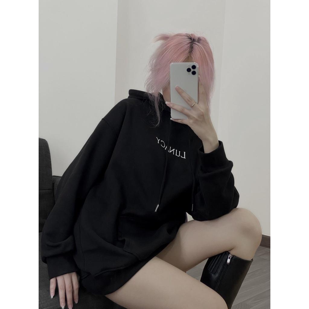 Áo Khoác Hoodie Nỉ Có Mũ Form Rộng LUNACY In Phản Quang Unisex Nam Nữ Ulzzang