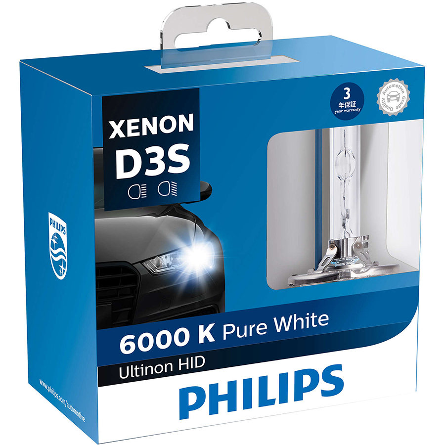 Bộ 2 Bóng đèn pha Ô tô/Xe hơi Xenon Philips PURE WHITE D3S 42403 42V 35W 6000K - Hàng Chính Hãng