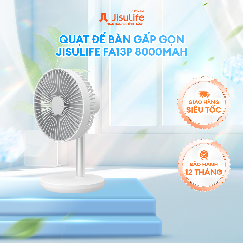 Quạt Để Bàn Gấp Gọn JISULIFE FA13P ABS - Sạc Nhanh - Pin 8000mAh Sử Dụng Lên Đến 28H - Hàng Chính Hãng