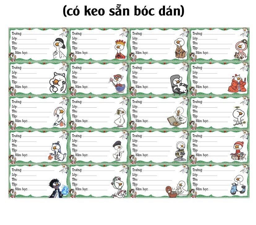 Nhãn vở vịt béo cute dễ thương 100 nhãn khác nhau/ nhãn dán vịt béo meme