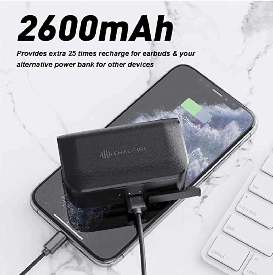 Tai Nghe True Wireless ENACFIRE F1 Kiêm Sạc Dự phòng 2600mAh, Thời Lượng Nghe Nhạc Lên Đến 8h - Hàng Chính Hãng