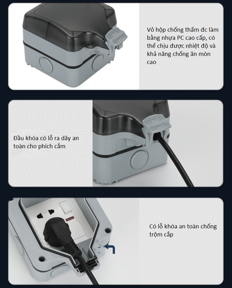 Bổ ổ cắm chống nước ngoài trời có công tắc IP66