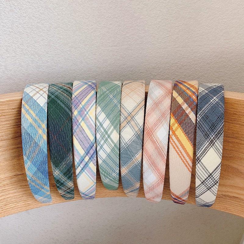 HCM_Băng đô vải bản rộng họa tiết sọc caro phong cách Hàn Quốc nhẹ nhàng