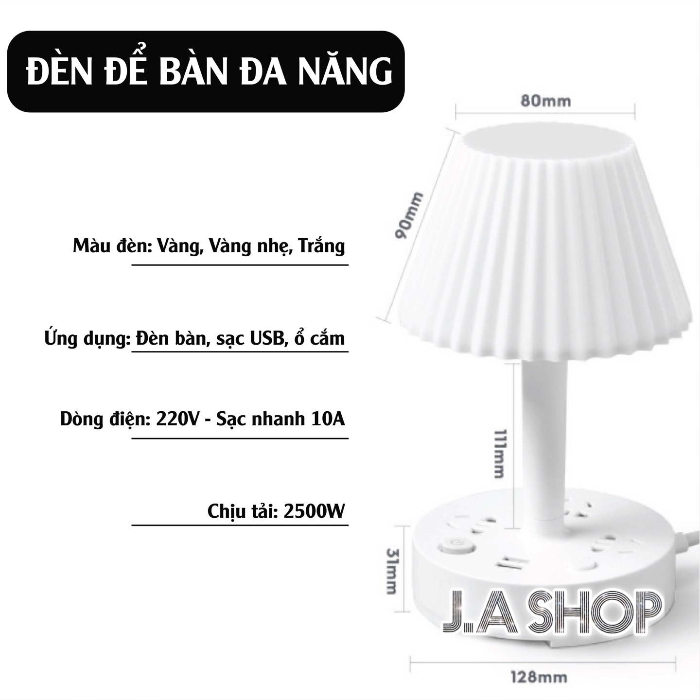 Đèn Ngủ Để Bàn Thông Minh kiêm Ổ Cắm Điện Đa Năng Có Cổng Sạc USB và Giá Đỡ Điện Thoại (JA Shop)