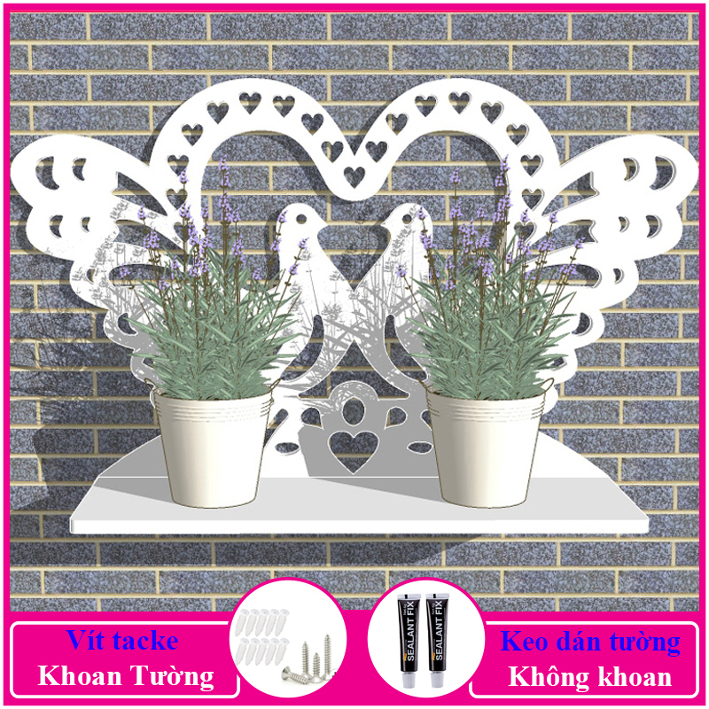 Kệ treo tường trang trí không cần khoan, chất liệu gỗ nhựa cao cấp màu trắng, decor không gian sống - a10