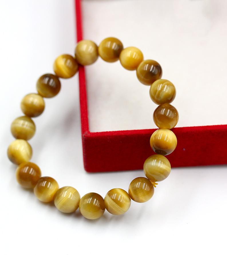 Vòng Tay Đá Mắt Hổ Vàng Tâm 10MM