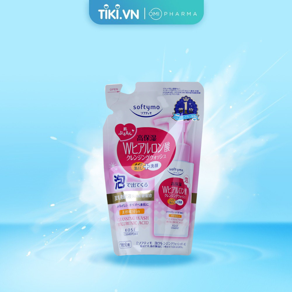 Sữa Rửa Mặt & Tẩy Trang Tạo Bọt Dưỡng Ẩm Bổ Sung Acid Hyaluronic Softymo Kosé Nhật Bản