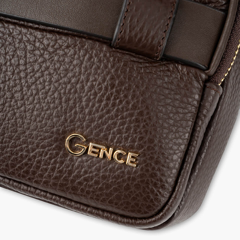 Clutch cầm tay đeo chéo da bò Togo khóa vân tay RB09 màu nâu