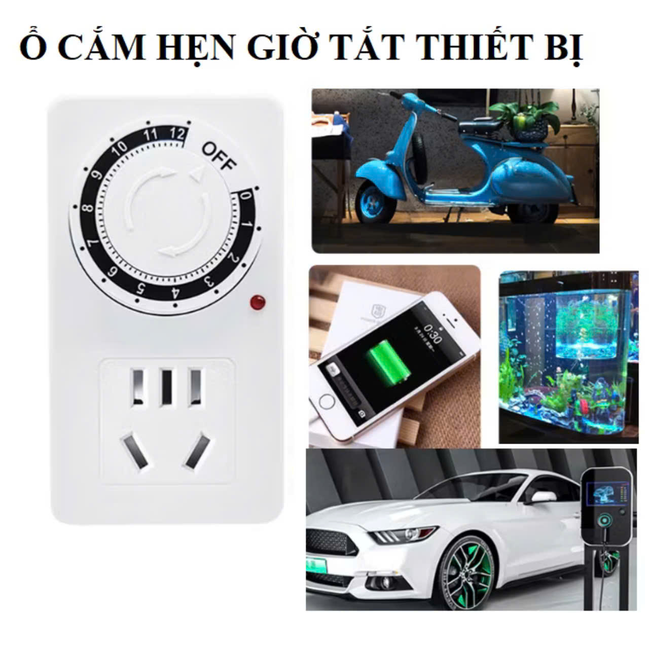 Ổ cắm hẹn giờ cơ MK-958 hẹn giờ tắt sử dụng đơn giản công suất 10A/220V, Chính hãng + Tặng Phích chuyển đổi từ 3 chấu sang 2