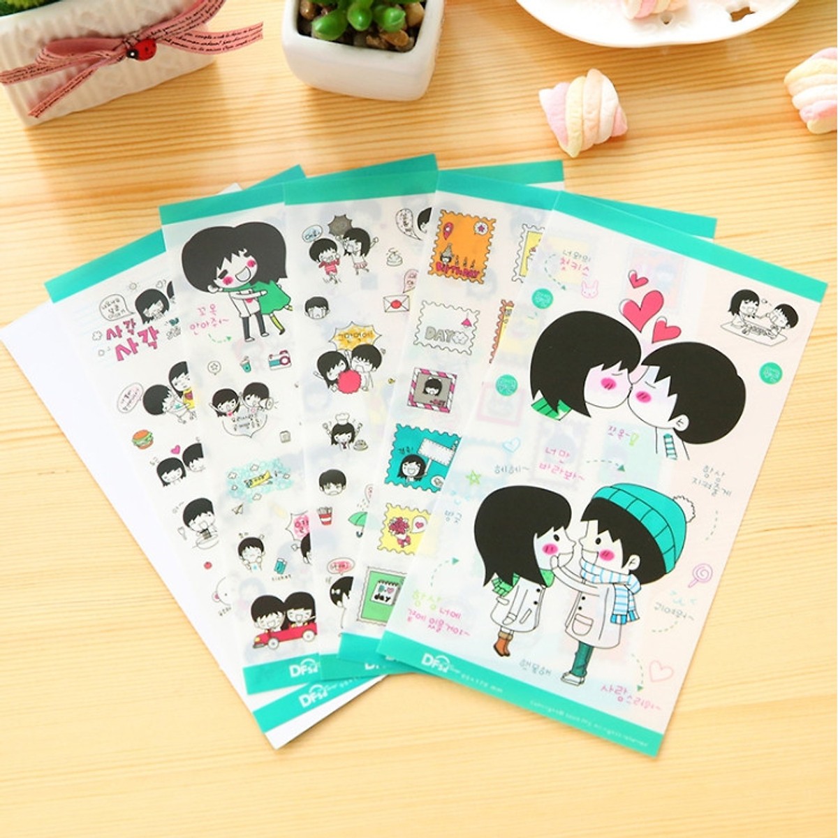 Bộ 5 Tấm Sticker Trang Trí Nhật Ký Tình Yêu Màu Lá FF026