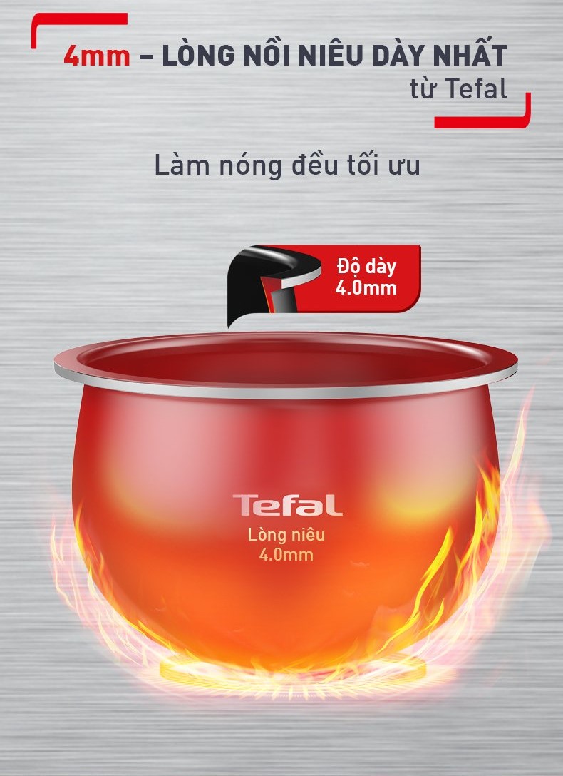 Nồi cơm điện tử Tefal 1.8L - Lòng nồi siêu dày 4mm RK776B68 - Xám - Hàng chính hãng