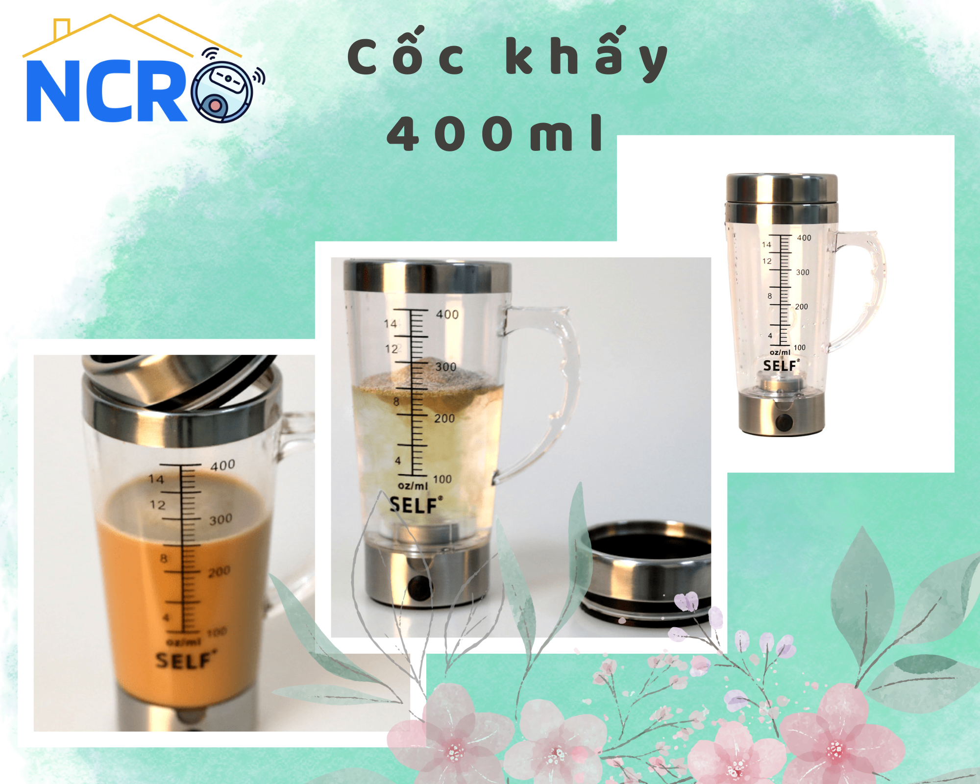 Cốc khấy sữa, coffee, bột protein tự động chịu nhiệt độ cao 400ml