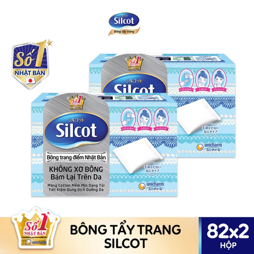 Bộ 2 hộp Bông Trang Điểm Silcot (bông tẩy trang) Nhật Bản (82 miếng/hộp)