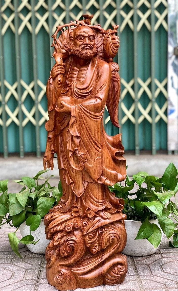Tượng đạt ma sư tổ bằng gỗ hương đá liền khối kt cao 80cm