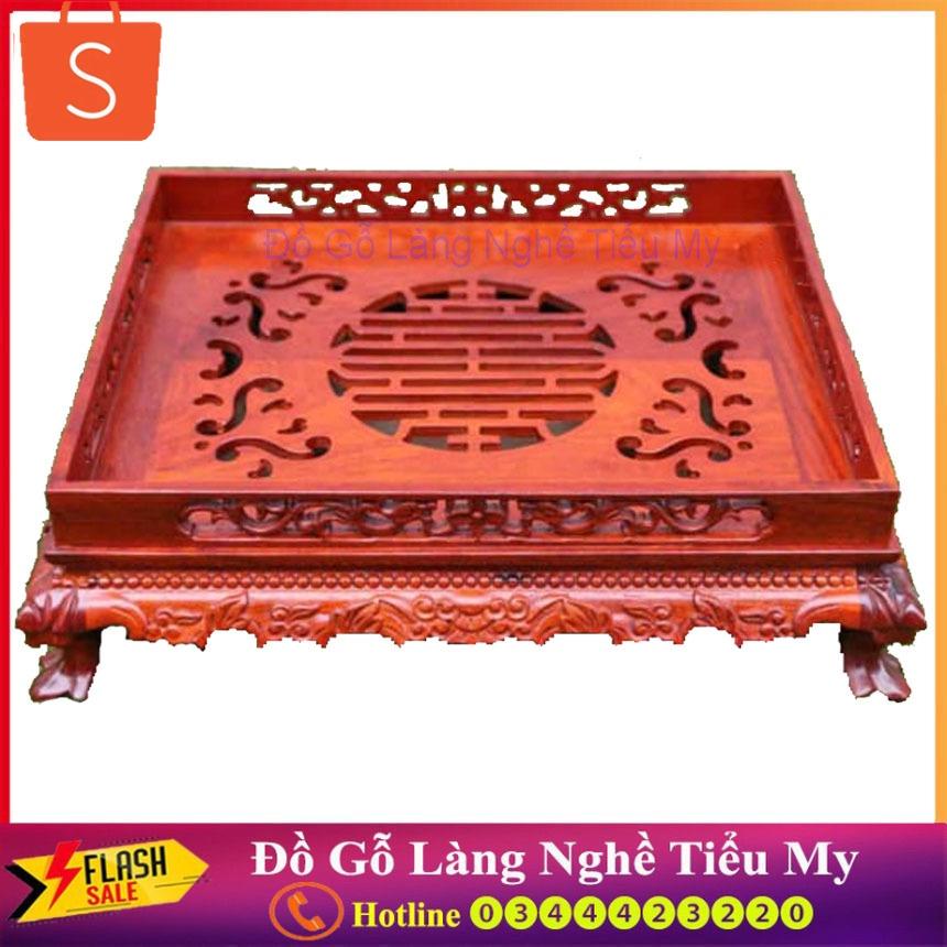 Khay Trà Gỗ Hương Đầu Rồng Chân Quỳ, Trạm khắc hoa văn cầu kỳ và tinh xảo sang trọng, lịch sự