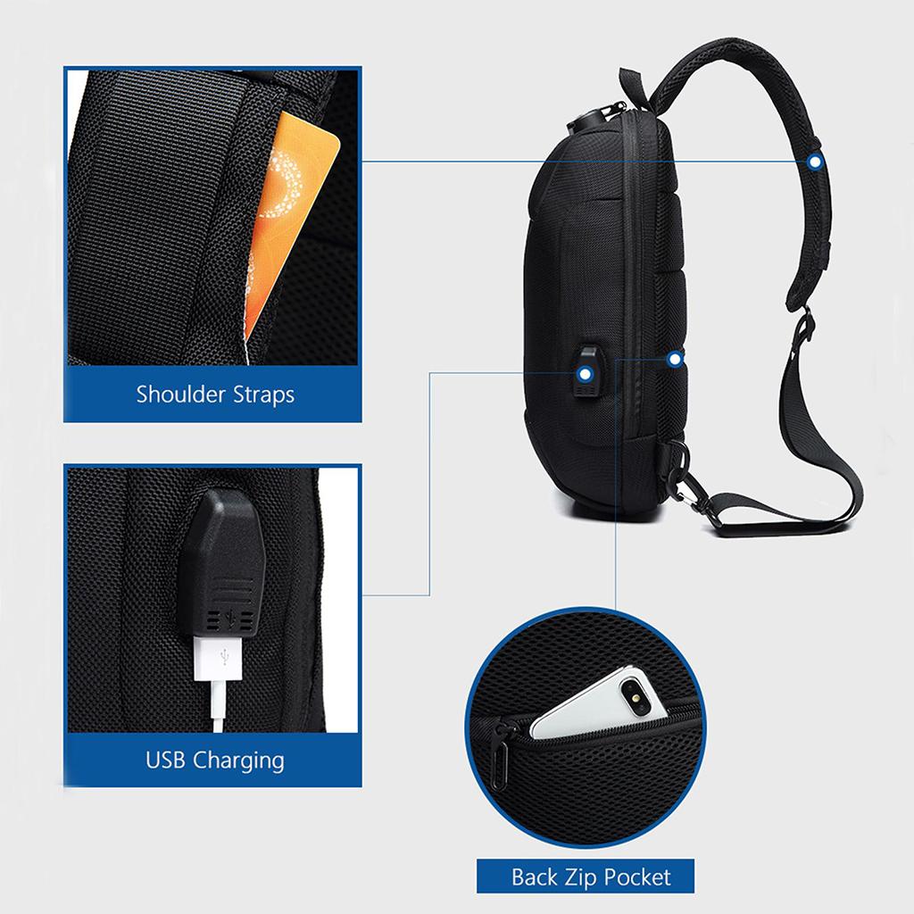 Anti Theft Sling Bag Chest Bag with USB Charging Port Lightweight Daypack Cross Body Large Capacity USB Charge Rucksack for Men Travel Hiking Cycling