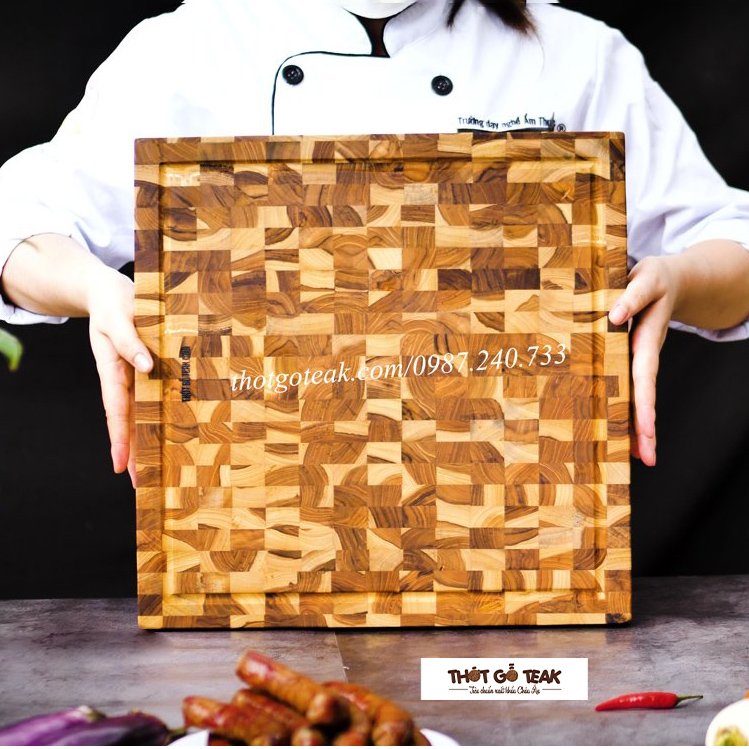 Thớt Gỗ Teak Cao Cấp - Chặt thái, Trang Trí - 45x45x3,8cm - VDC06 | HTX DAO PHÚC SEN