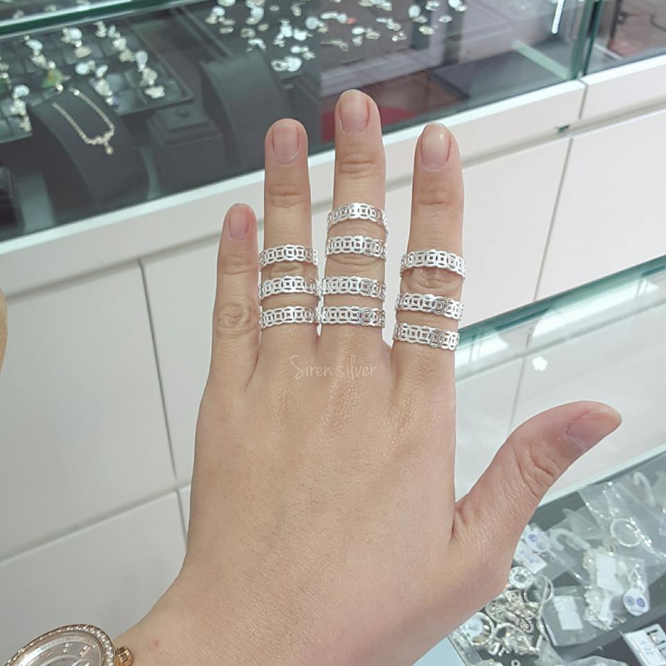 Nhẫn nữ bạc mắt xích đồng xu - Trang sức bạc ta truyền thống - Kèm hộp đựng