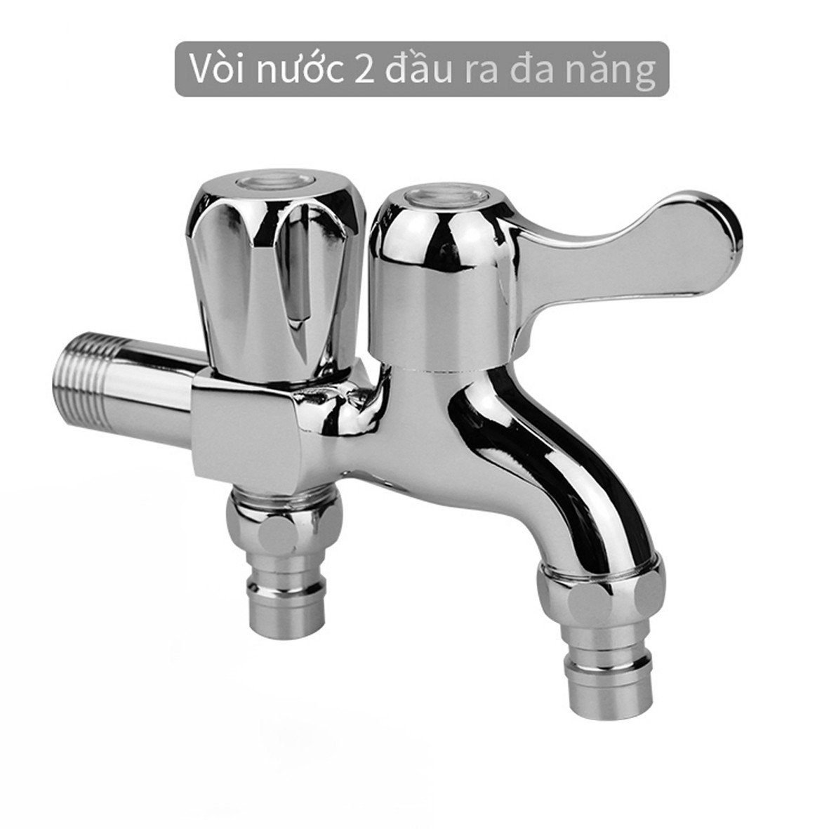 Vòi nước hai đầu đồng thau mạ chorme Yamato ra có van khóa gắn tường đa năng dành cho máy giặt