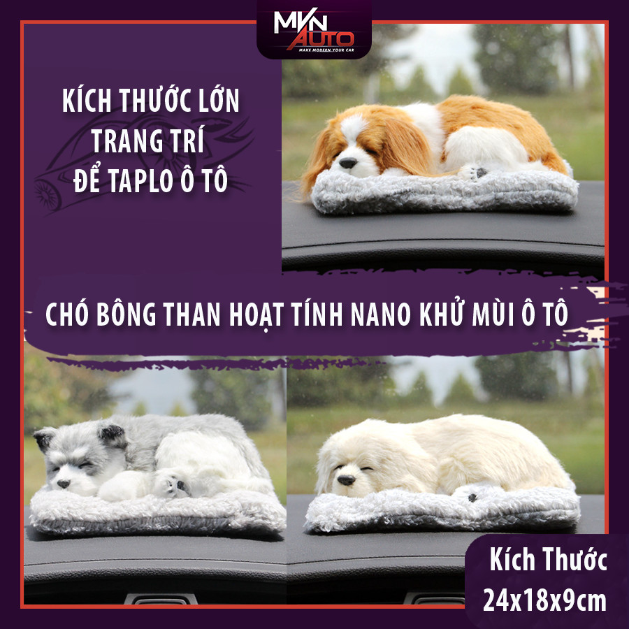 Chó Bông Than Hoạt Tính Nano Khử Mùi Ô Tô - Màu Vàng Trắng - Size Lớn 24x18x9cm