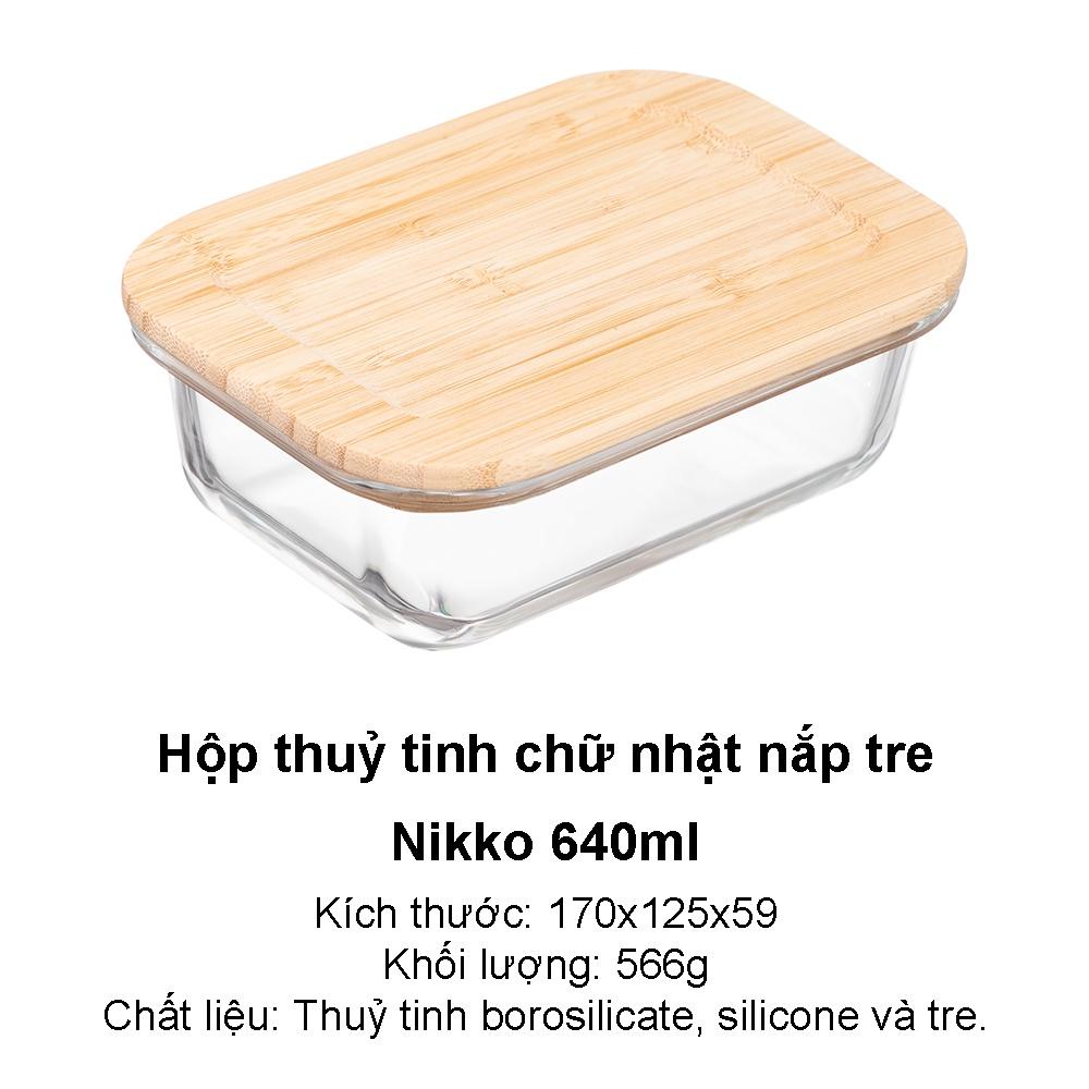 Hộp thủy tinh nắp tre hộp thực phẩm chữ nhật Nikko Inochi
