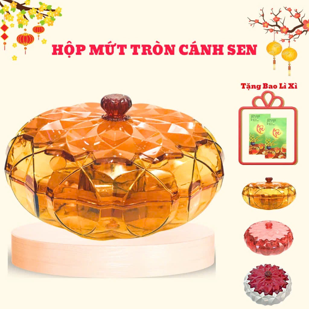 Hộp Đựng Bánh Mứt Tròn Cánh Sen 5 Ngăn Kiểu Dáng Sang Trọng Hàng VNCLC
